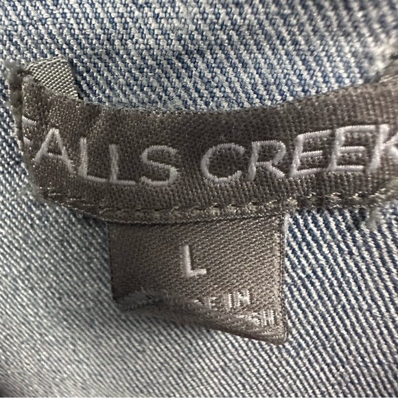 Falls Creek Denim Button Up Puff Shoulder Blue Jean Jacket With Pockets Large - Picture 8 of 10